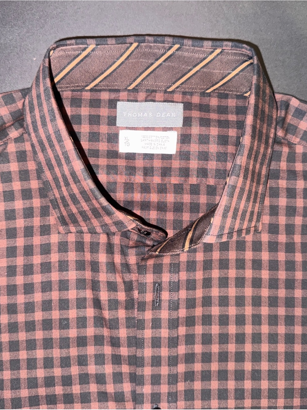 Thomas Dean Men's Brown & Black Check Dress Shirt, size XL